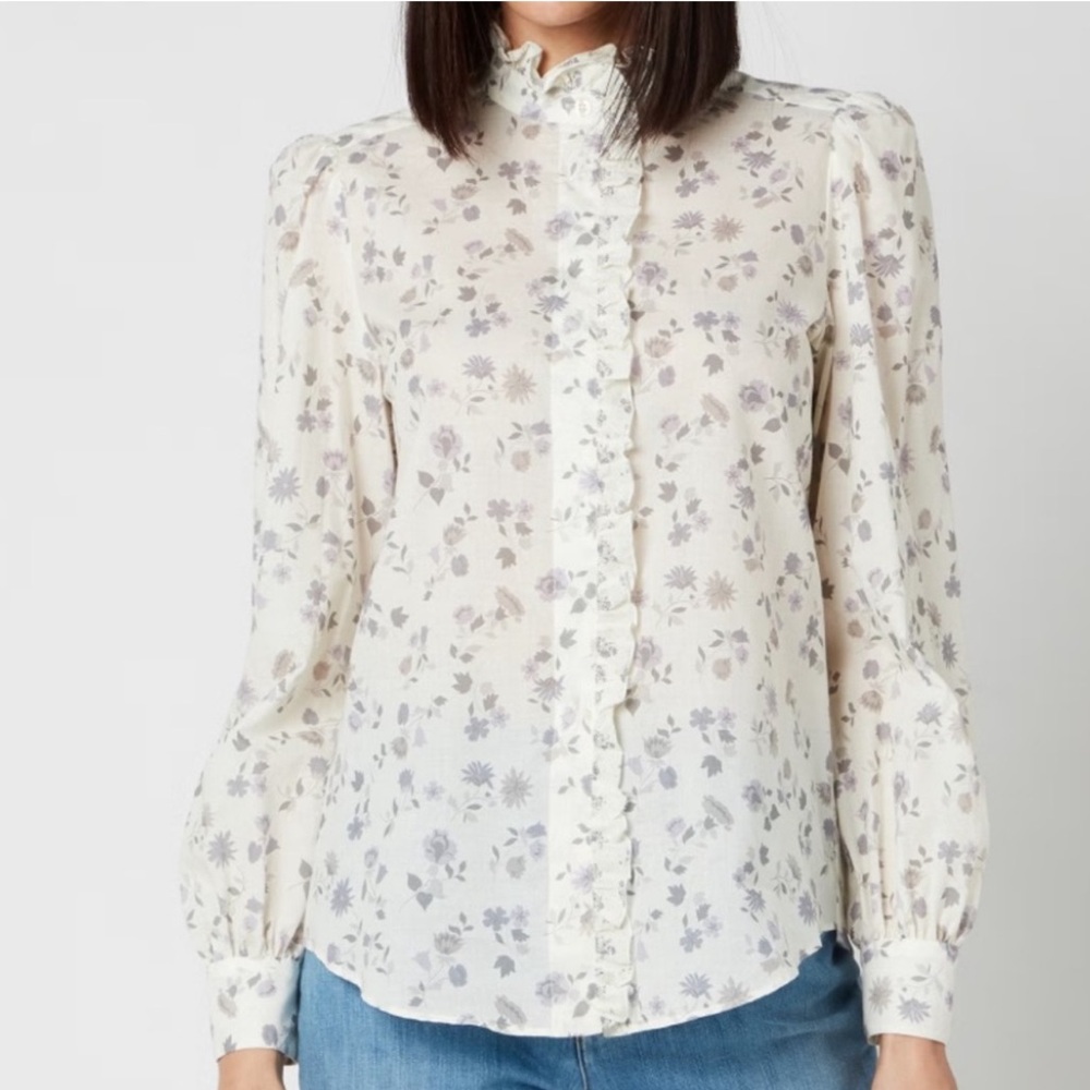 See By Chloe Cream Floral Ruffle Button-Down Blouse